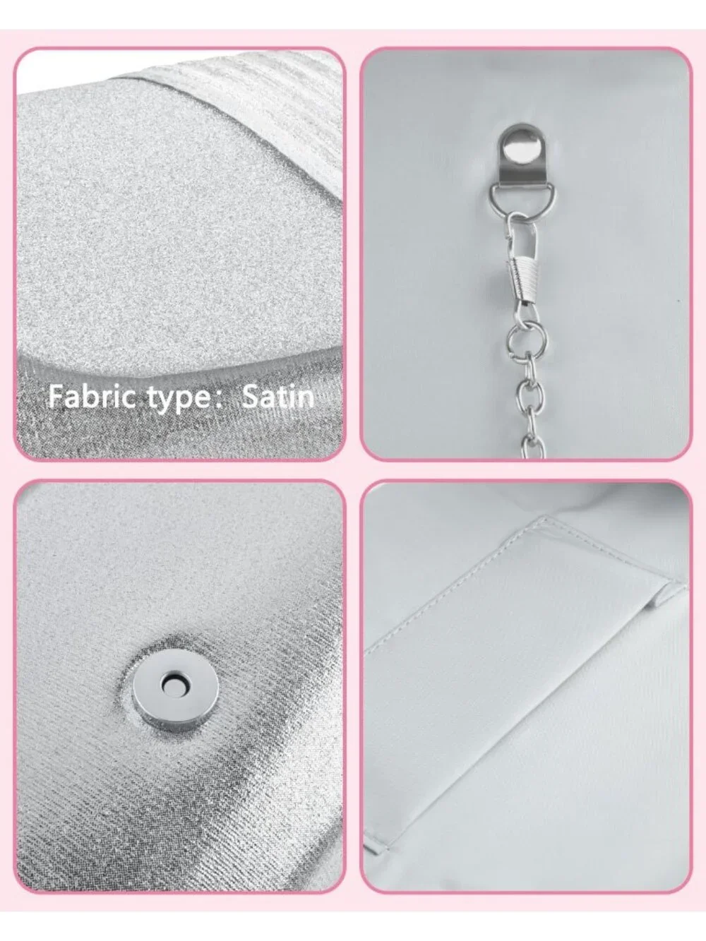 Womens Silver Clutch Purse Evening Envelope Wedding Crossbody Shoulder Bag